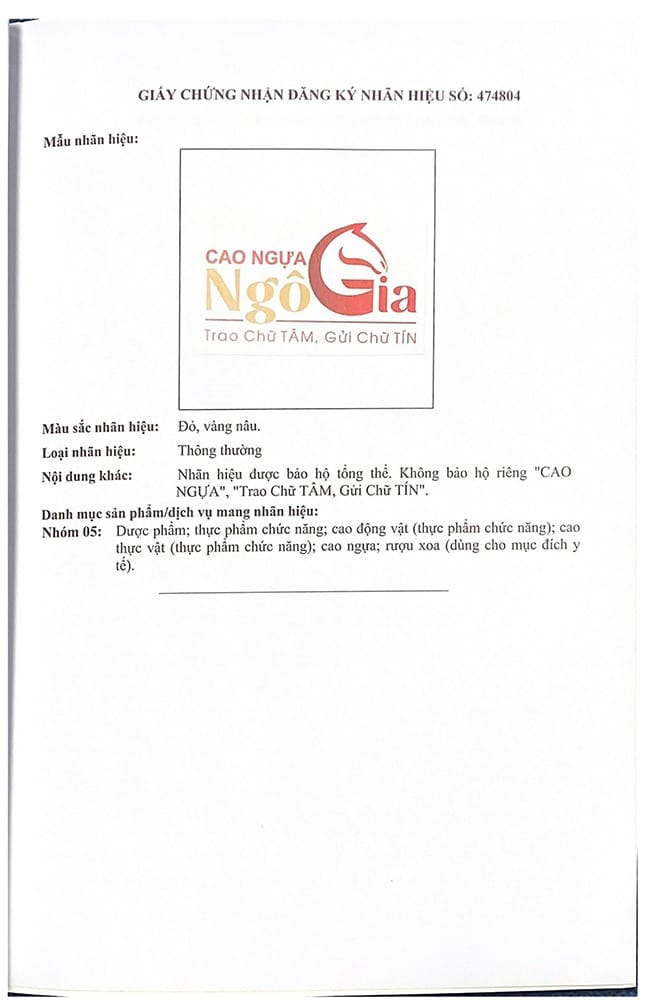 Cao Ngựa Bạch Mắt Đỏ Nguyên Chất Chính Hãng Giá 1.2tr 27 Giấy chứng nhận đăng ký nhãn hiệu 2