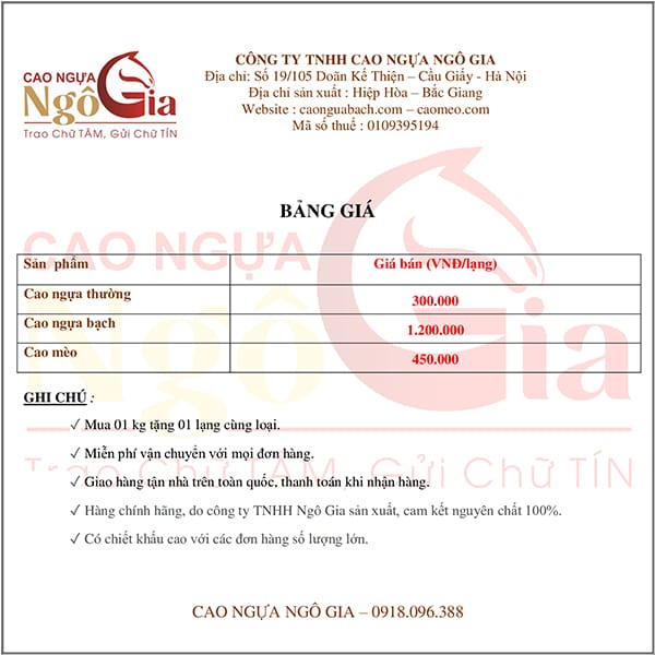 Bảng Giá Cao Ngựa Bạch - Cao Ngựa Thường Mới Nhất 2024 8 Giá cao ngựa